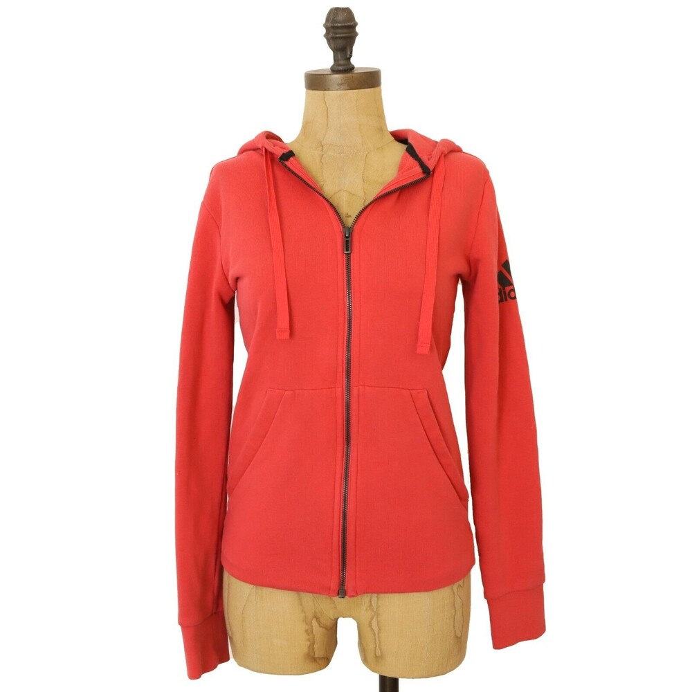 Adidas Hoodie Jacket Size XS Full Zip Front Logo Knit Orange Athletic EUC B64